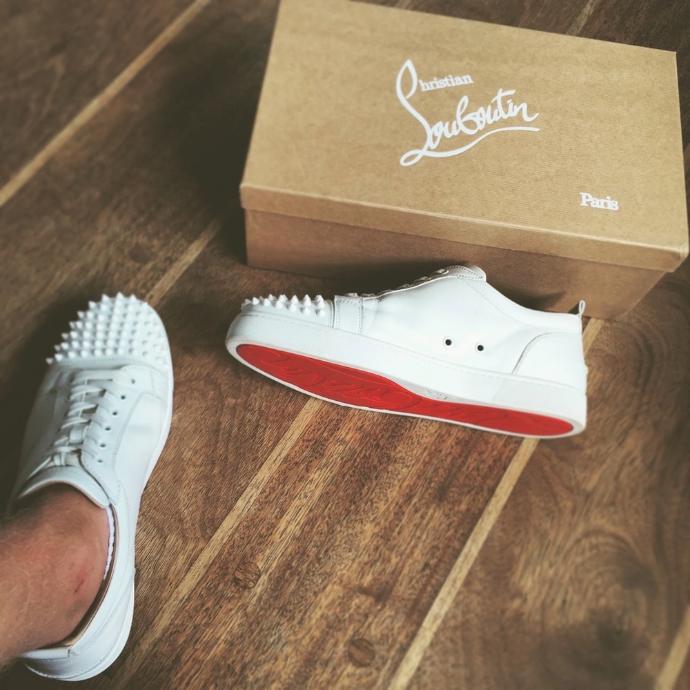 Authentic Christian Louboutin White and Red Men's Spiked Sneakers